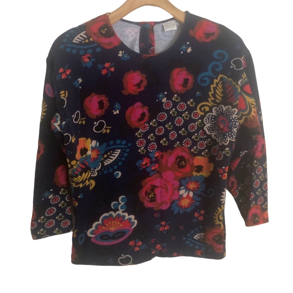VINTAGE United Colors Of Benetton Navy Floral Print Long Sleeve Top